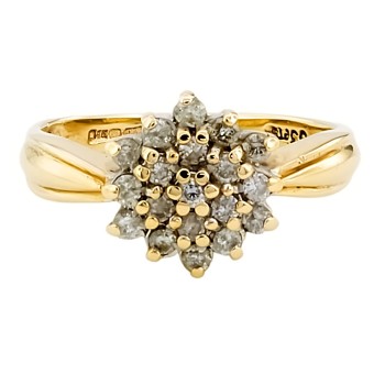 9ct gold Diamond Cluster Ring size L